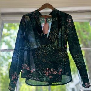 Ted Baker Pintuck Floral Wrap Blouse, S - New!
